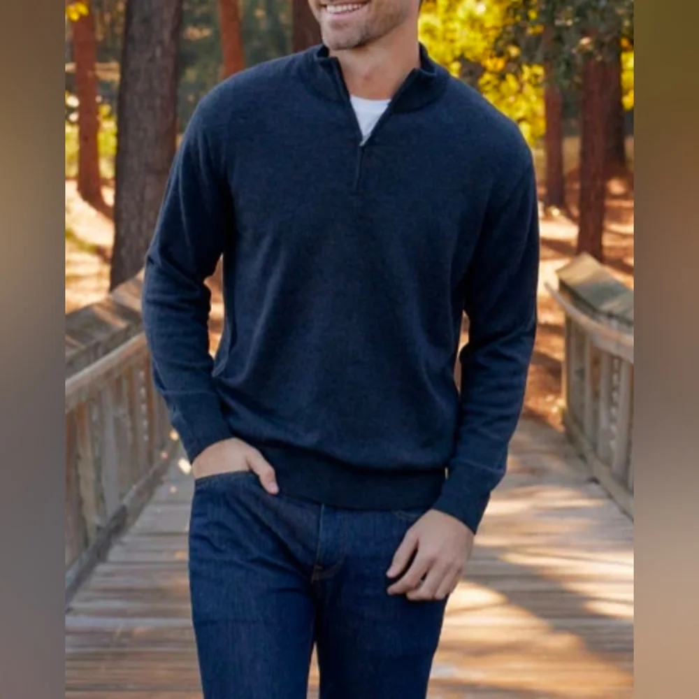 Enzo Merino Wool Quarter Zip All Season Relaxed Fit Pullover Sweater sz M